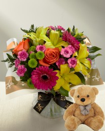 Bold Beauty Handtied Bouquet Bear Combo