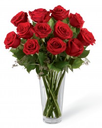 Premium Red Rose Bouquet with Vase - 12 Stems